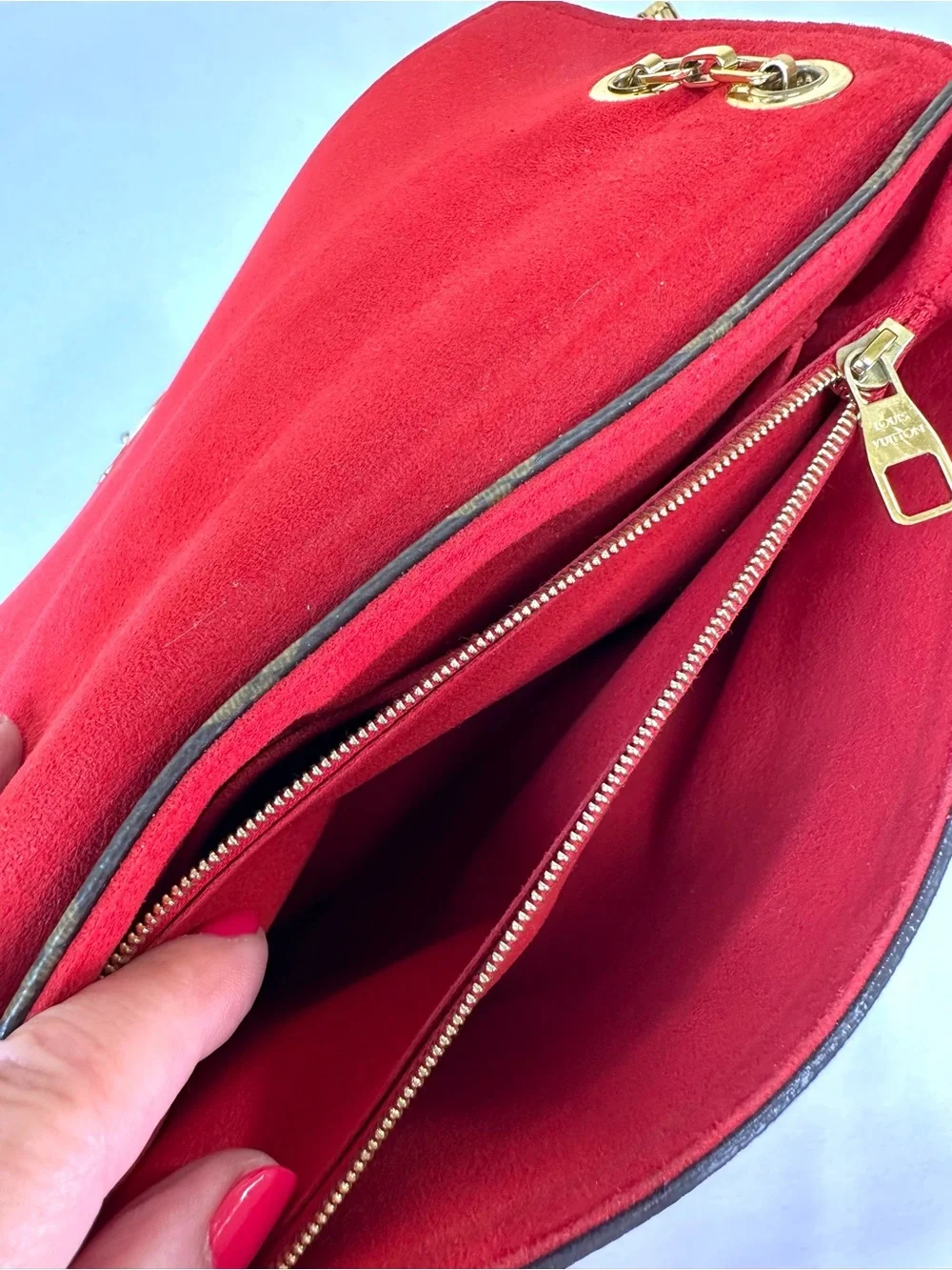Louis Vuitton Monogram Pallas Chain Bag coated canvas red leather trim COA